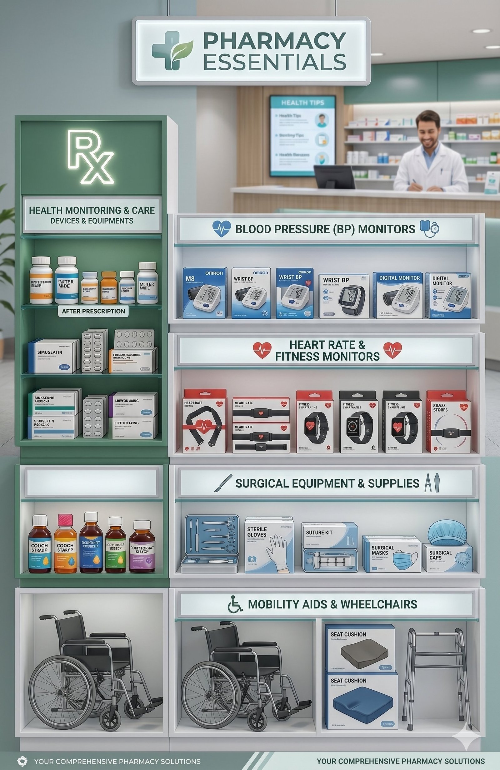 Health monitoring & care at Ramdev Medical — BP monitors, fitness monitors, surgical supplies, and mobility aids